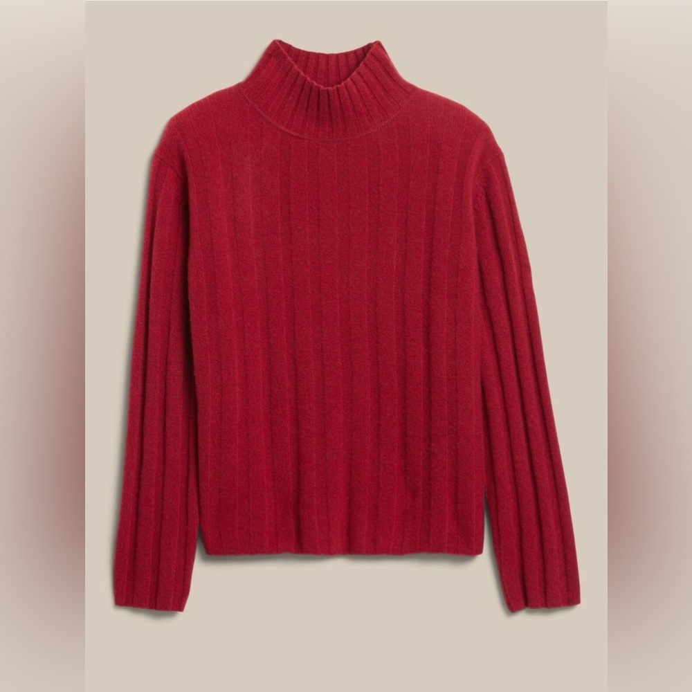 Banana Republic Red Star Italian Merino Wool Ribbed Mock neck Sweater